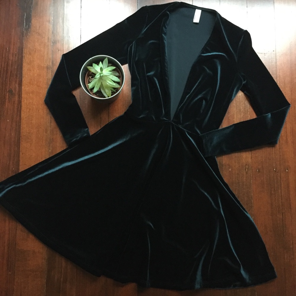 American Apparel Teal Velvet Skater Dress